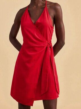 Excellent Condition, SZ L (8-10) Woven Fabric Mini Wrap Dress, Red